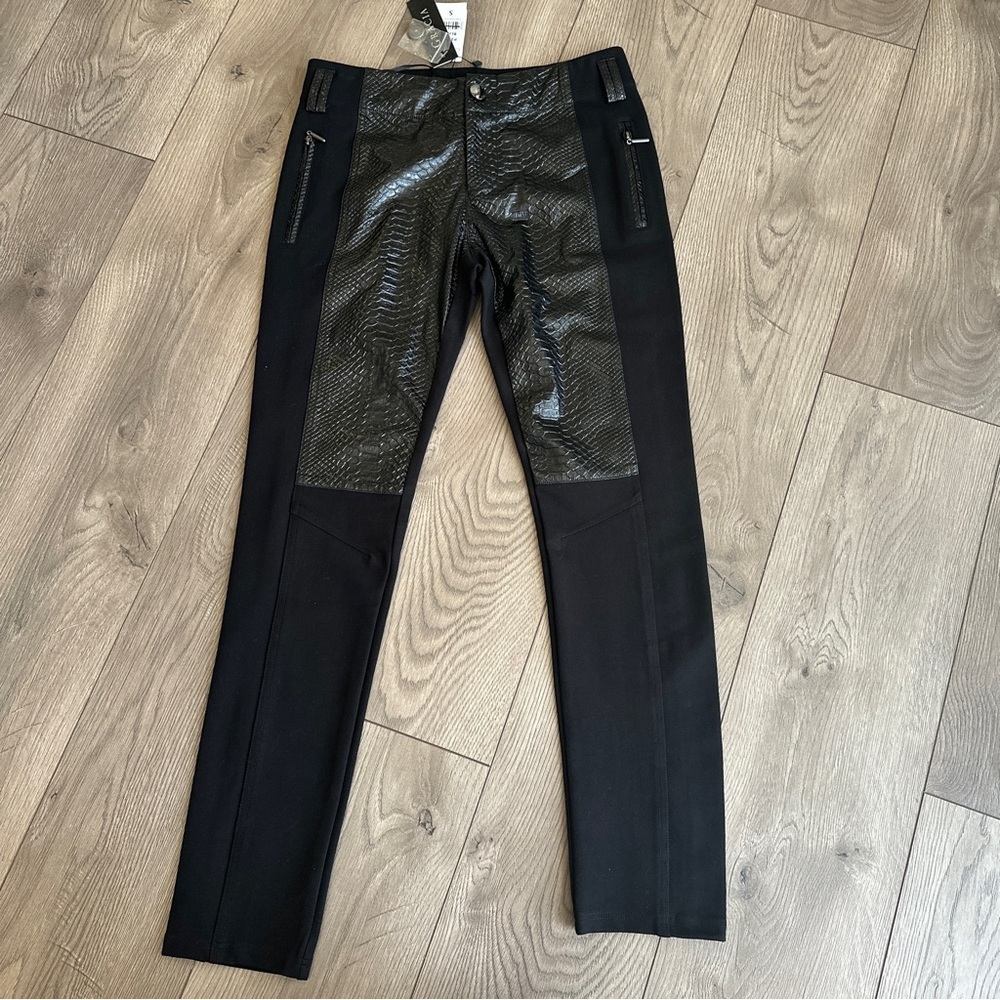 Gracia Womens Black Embossed Faux Leather Straight Leg Leather Pants NEW! SMALL